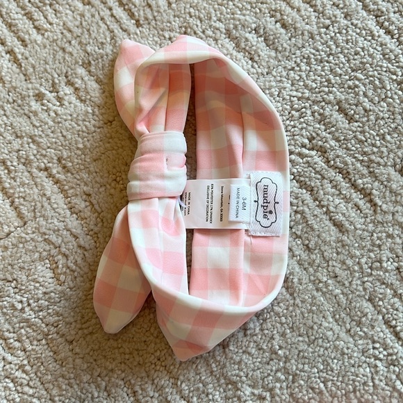 Mud pie pink and white gingham waterproof baby girl headband - Picture 9 of 12